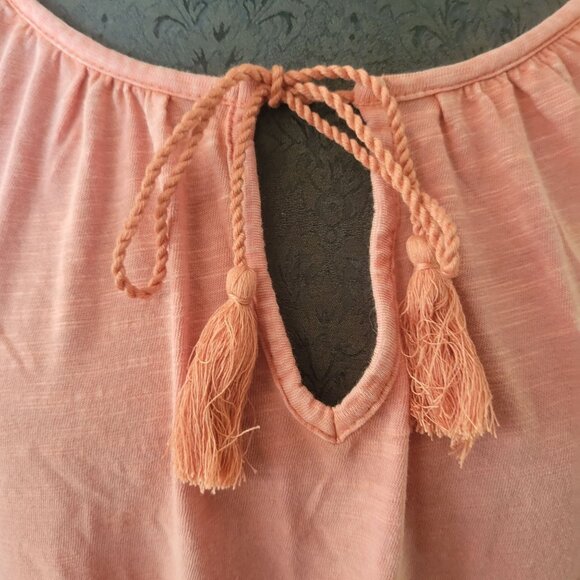 Natural Reflections Womens S Peach Tie Front Tassel Top - Picture 3 of 6
